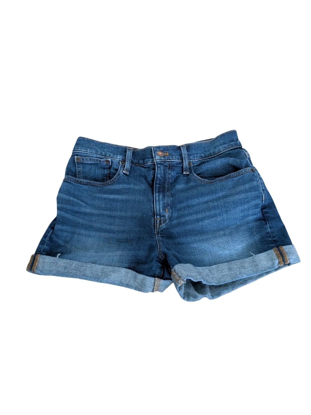 J Crew Size 28 Jean Shorts Dark Wash Midi Shortie Rolled Hem Summer